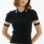 Polo Yaka Düğmeli Kısa Kol Triko Kazak - Siyah