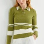 Polo Yaka Fitilli Triko Kazak - Yeşil